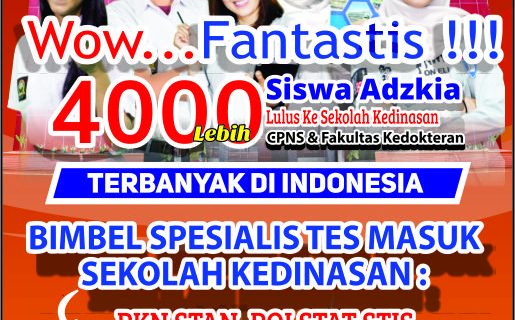 Bimbel Sekolah Kedinasan di Bungus Teluk Kabung Padang, Garansi 100% Uang Kembali, Bimbel Adzkia