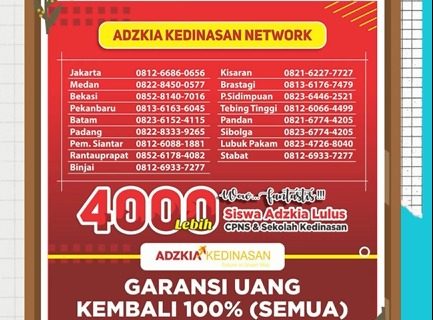 BIMBEL KEDINASAN BATAM TERUNGGUL NOMOR 1 DI INDONESIA, Call: 0823-8473-9124, biaya les stan,les cpns adzkia,bimbel adzkia stan,biaya les cpns,biaya bimbel adzkia stan pekanbaru,biaya masuk sma adzkia medan,adzkia sbmptn